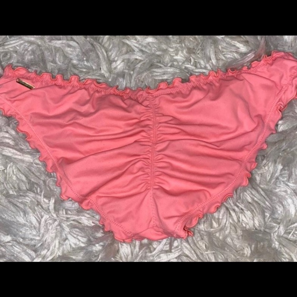 Coral Ruched Bikini Bottoms